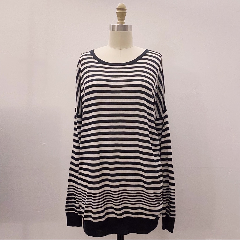 Vince Striped Sweater Cotton Silk Cashmere Black White Stripes
